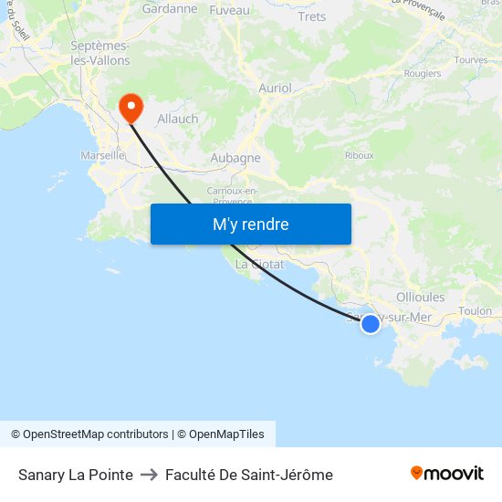 Sanary La Pointe to Faculté De Saint-Jérôme map