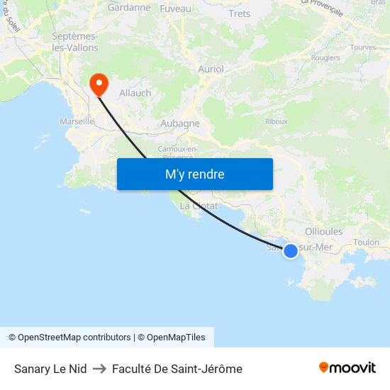 Sanary Le Nid to Faculté De Saint-Jérôme map