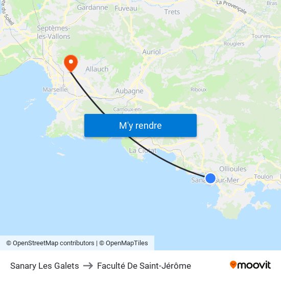 Sanary Les Galets to Faculté De Saint-Jérôme map