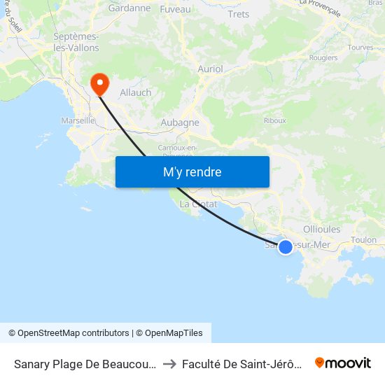 Sanary Plage De Beaucours to Faculté De Saint-Jérôme map