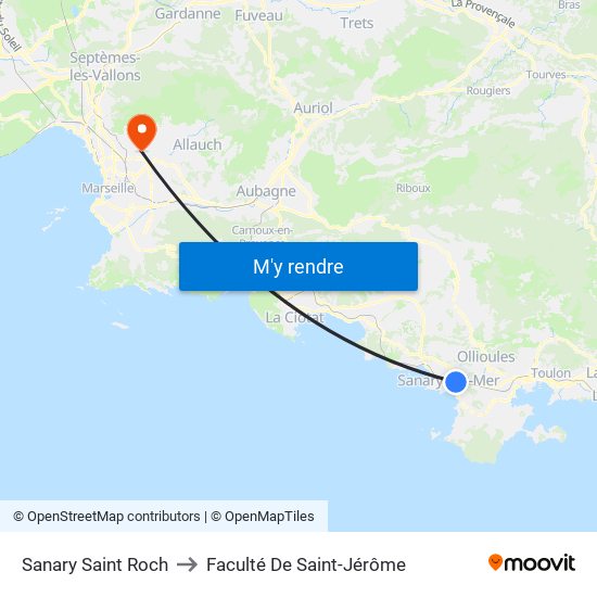 Sanary Saint Roch to Faculté De Saint-Jérôme map