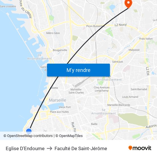 Eglise D'Endoume to Faculté De Saint-Jérôme map