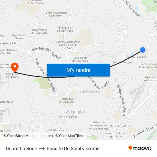 Dépôt La Rose to Faculté De Saint-Jérôme map