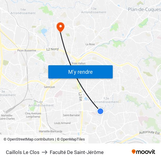 Caillols Le Clos to Faculté De Saint-Jérôme map