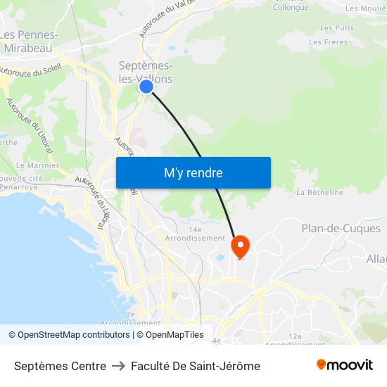 Septèmes Centre to Faculté De Saint-Jérôme map