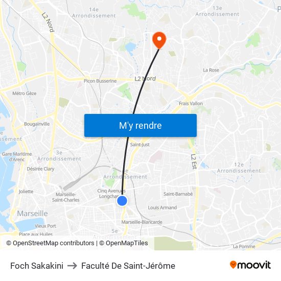 Foch Sakakini to Faculté De Saint-Jérôme map