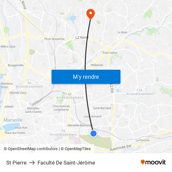 St Pierre to Faculté De Saint-Jérôme map