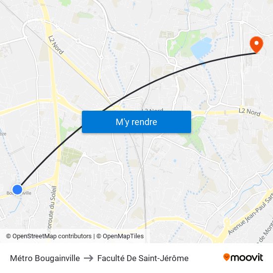 Métro Bougainville to Faculté De Saint-Jérôme map