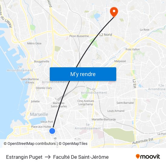 Estrangin Puget to Faculté De Saint-Jérôme map