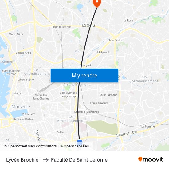 Lycée Brochier to Faculté De Saint-Jérôme map