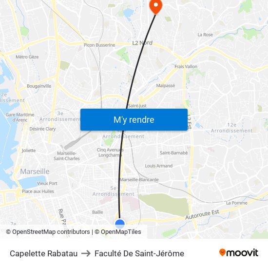 Capelette Rabatau to Faculté De Saint-Jérôme map