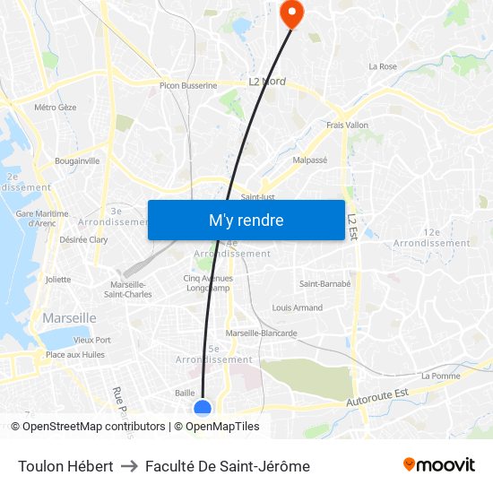 Toulon Hébert to Faculté De Saint-Jérôme map