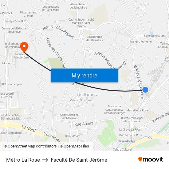 Métro La Rose to Faculté De Saint-Jérôme map