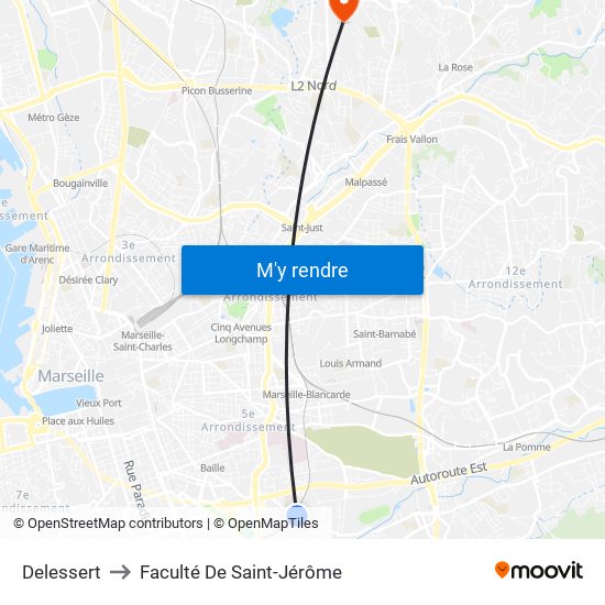 Delessert to Faculté De Saint-Jérôme map