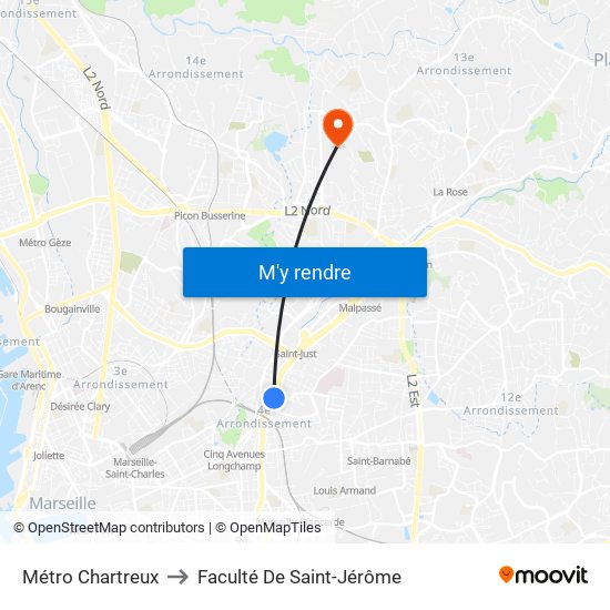 Métro Chartreux to Faculté De Saint-Jérôme map