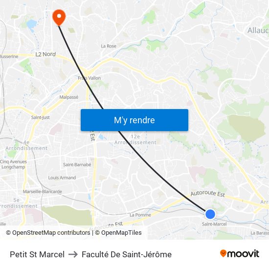 Petit St Marcel to Faculté De Saint-Jérôme map
