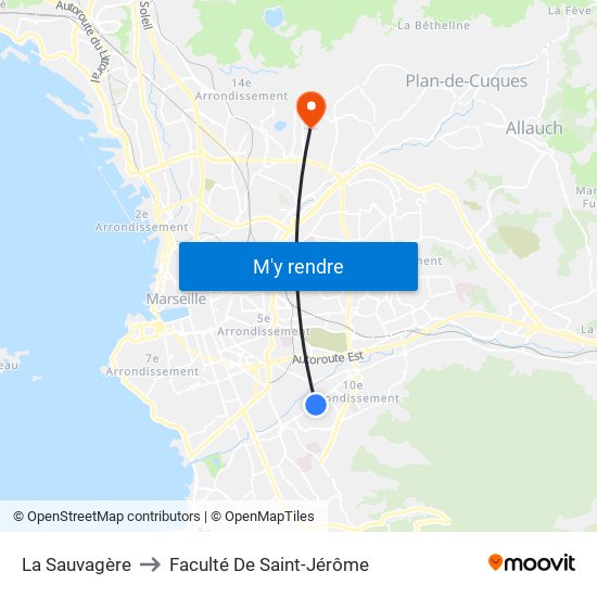 La Sauvagère to Faculté De Saint-Jérôme map