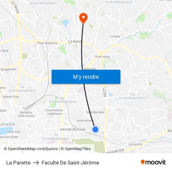 La Parette to Faculté De Saint-Jérôme map