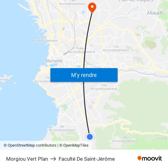 Morgiou Vert Plan to Faculté De Saint-Jérôme map