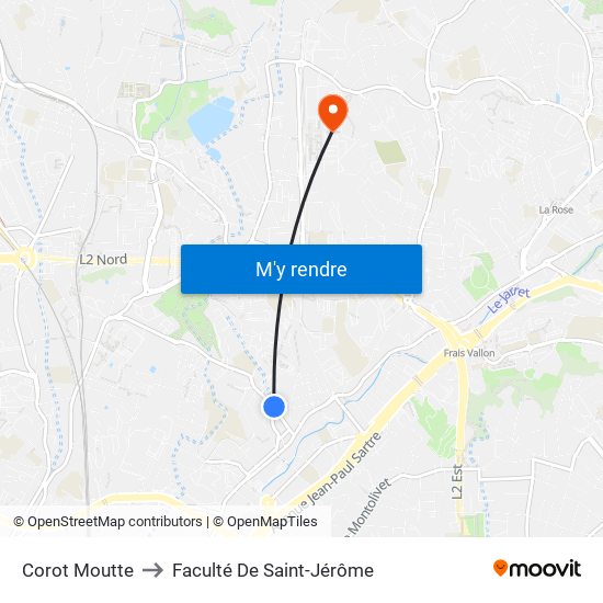 Corot Moutte to Faculté De Saint-Jérôme map