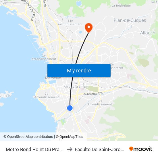 Métro Rond Point Du Prado to Faculté De Saint-Jérôme map