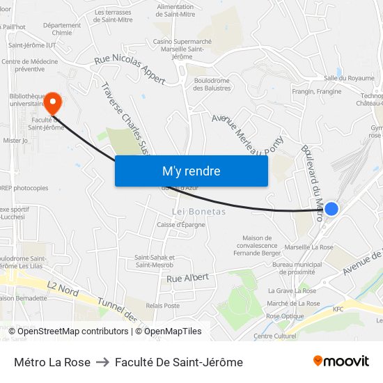 Métro La Rose to Faculté De Saint-Jérôme map
