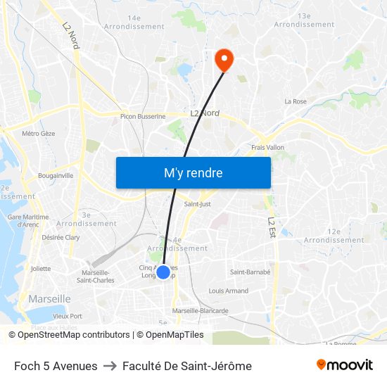 Foch 5 Avenues to Faculté De Saint-Jérôme map