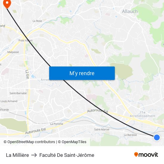 La Millière to Faculté De Saint-Jérôme map