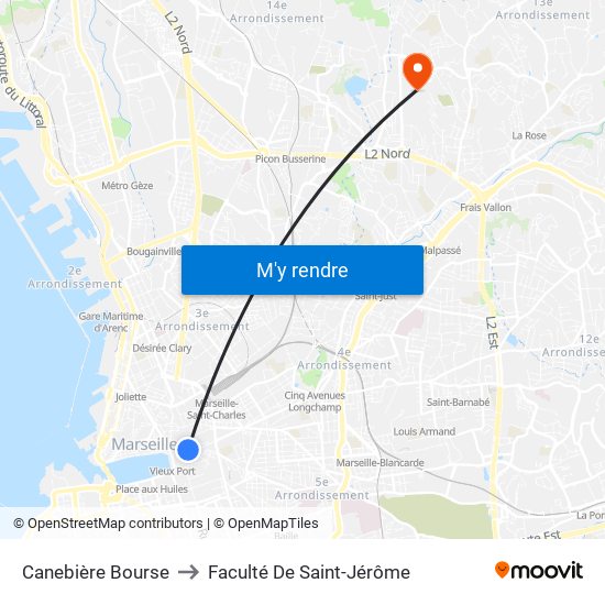 Canebière Bourse to Faculté De Saint-Jérôme map