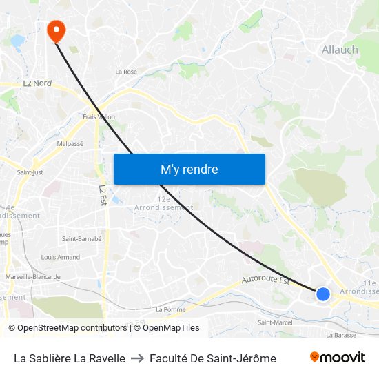 La Sablière La Ravelle to Faculté De Saint-Jérôme map