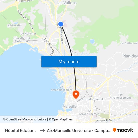 Hôpital Edouard Toulouse to Aix-Marseille Université - Campus De Saint-Charles map