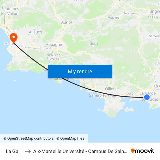 La Garde to Aix-Marseille Université - Campus De Saint-Charles map