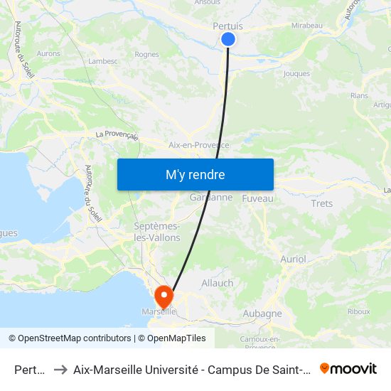 Pertuis to Aix-Marseille Université - Campus De Saint-Charles map
