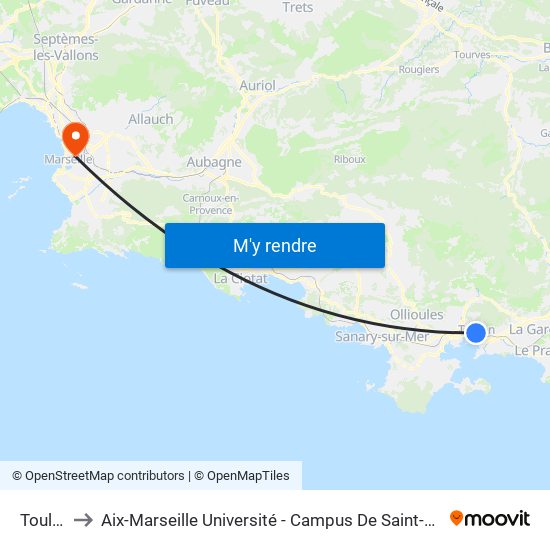 Toulon to Aix-Marseille Université - Campus De Saint-Charles map
