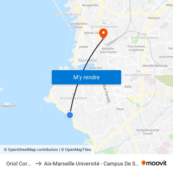 Oriol Corniche to Aix-Marseille Université - Campus De Saint-Charles map