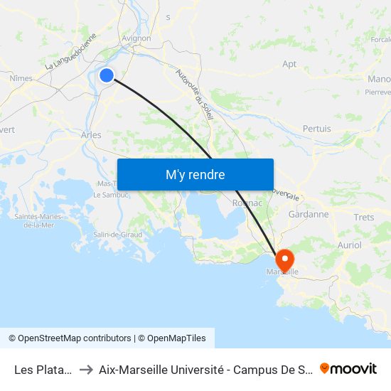 Les Platannes to Aix-Marseille Université - Campus De Saint-Charles map