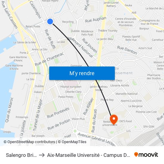 Salengro Briançon to Aix-Marseille Université - Campus De Saint-Charles map
