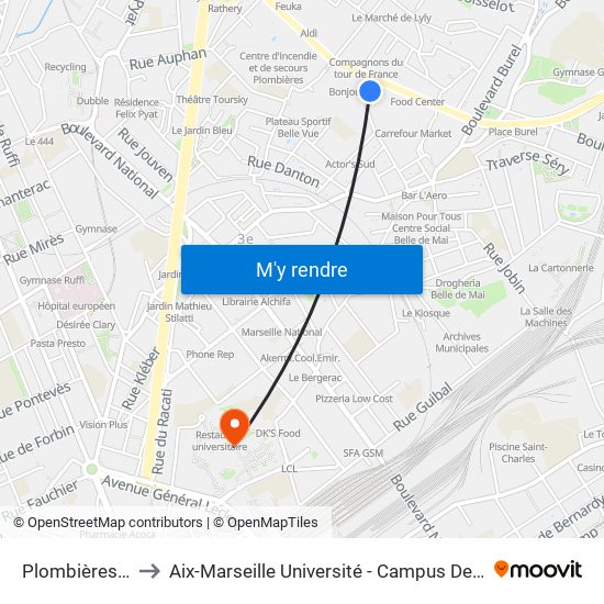 Plombières Arnal to Aix-Marseille Université - Campus De Saint-Charles map