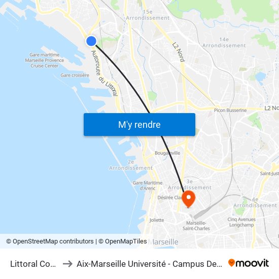 Littoral Consolat to Aix-Marseille Université - Campus De Saint-Charles map