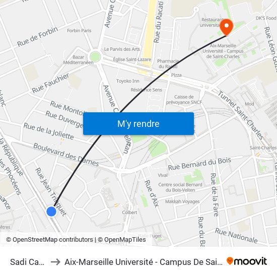 Sadi Carnot to Aix-Marseille Université - Campus De Saint-Charles map