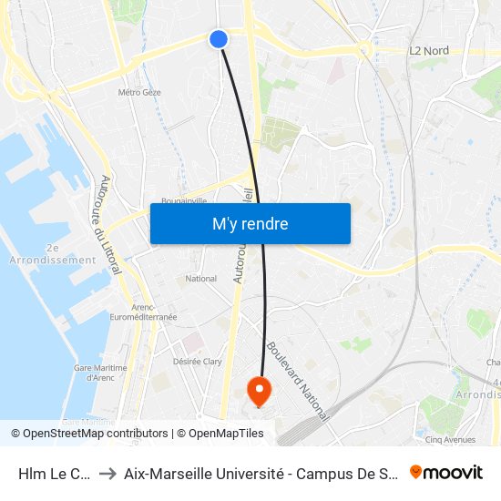 Hlm Le Canet to Aix-Marseille Université - Campus De Saint-Charles map