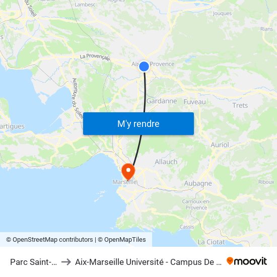 Parc Saint-Mitre to Aix-Marseille Université - Campus De Saint-Charles map
