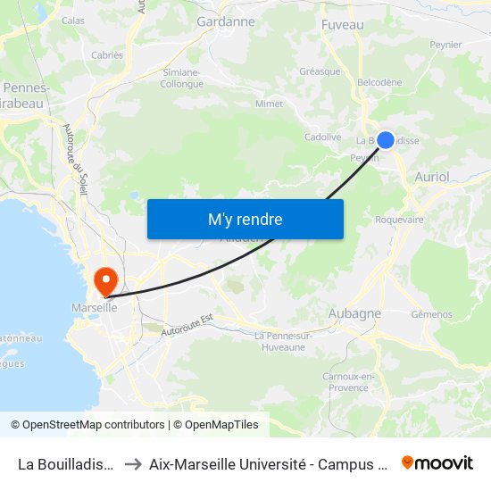 La Bouilladisse Gare to Aix-Marseille Université - Campus De Saint-Charles map