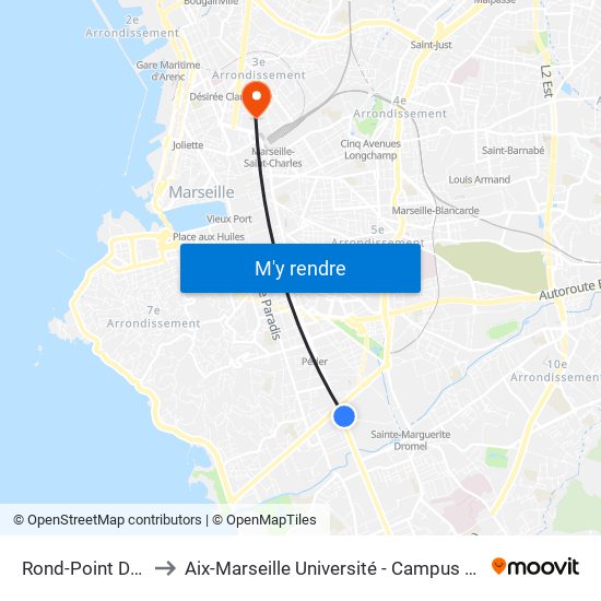 Rond-Point Du Prado to Aix-Marseille Université - Campus De Saint-Charles map