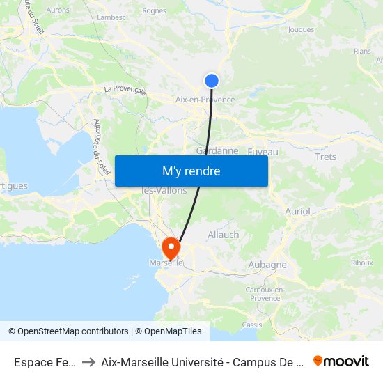 Espace Ferrato to Aix-Marseille Université - Campus De Saint-Charles map