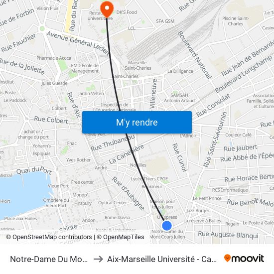 Notre-Dame Du Mont (Cours Julien) to Aix-Marseille Université - Campus De Saint-Charles map