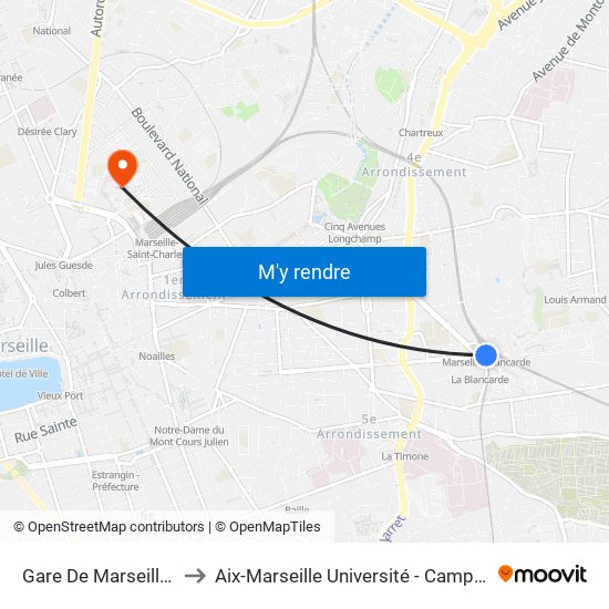 Gare De Marseille-Blancarde to Aix-Marseille Université - Campus De Saint-Charles map