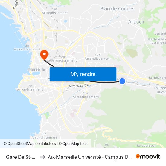 Gare De St-Marcel to Aix-Marseille Université - Campus De Saint-Charles map