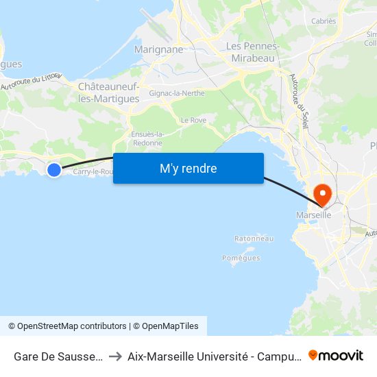 Gare De Sausset-Les-Pins to Aix-Marseille Université - Campus De Saint-Charles map