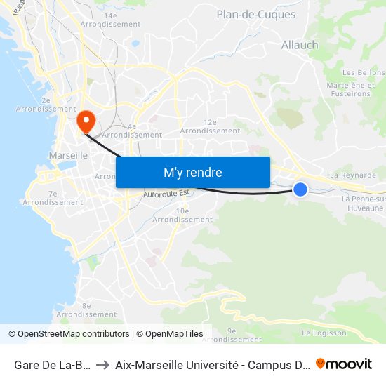 Gare De La-Barasse to Aix-Marseille Université - Campus De Saint-Charles map